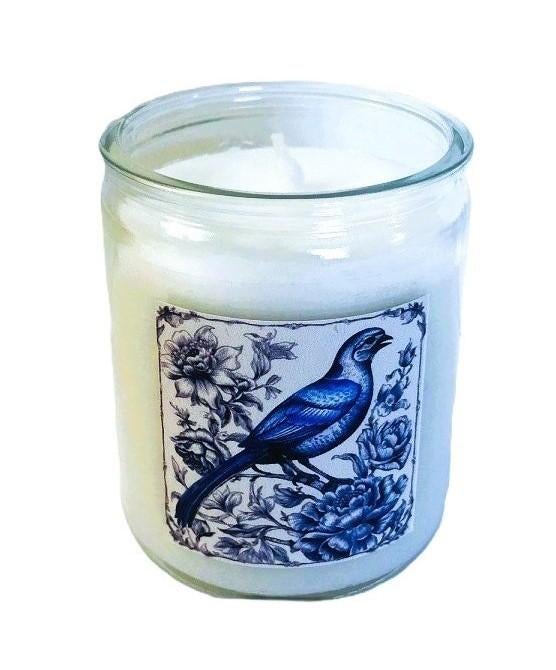 Kaars in glas wit - delfts blauw vogel - Incl. cadeau zakje, Overige materialen, Verzenden, Wit, Nieuw