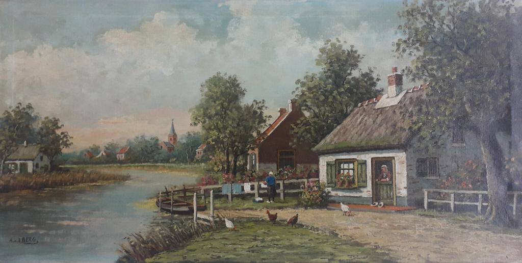 ZONNIGE BOERDERIJ MET 2 BOERINNEN>4 KIPPEN>BLOEMEN>OUD 1945, Ophalen of Verzenden