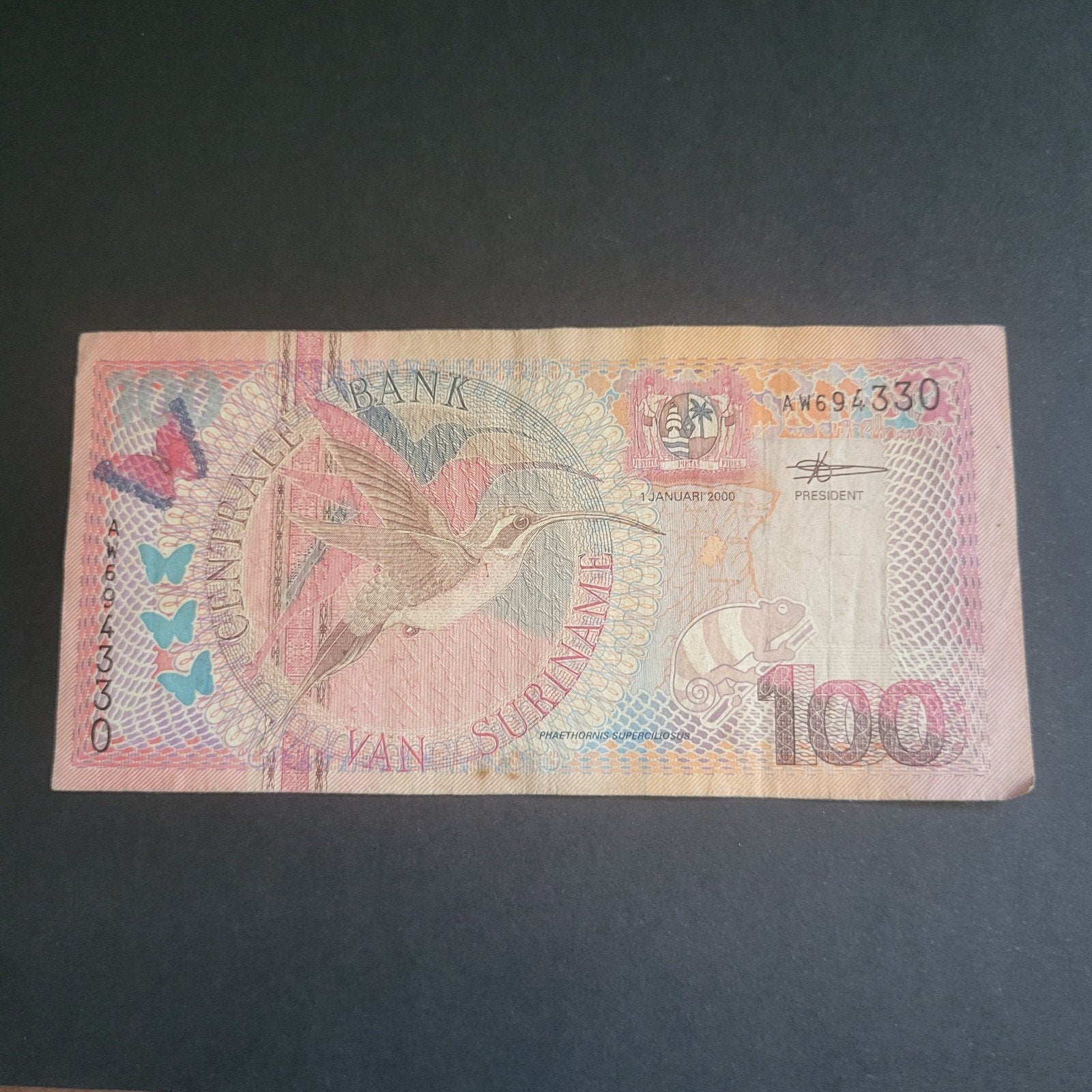 Surinaams bankbiljet 100 Gulden (2000) - Plumeria Rubra, Verzenden, Zuid-Amerika, Los biljet
