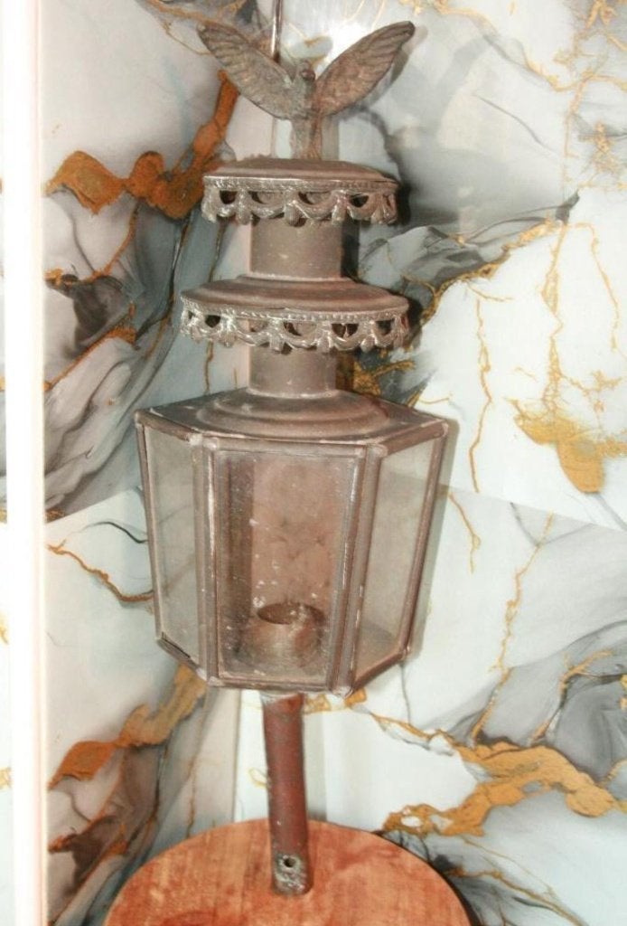 Antieke metalen stallantaarn met adelaar, Antiek en Kunst, Ophalen of Verzenden, Koper