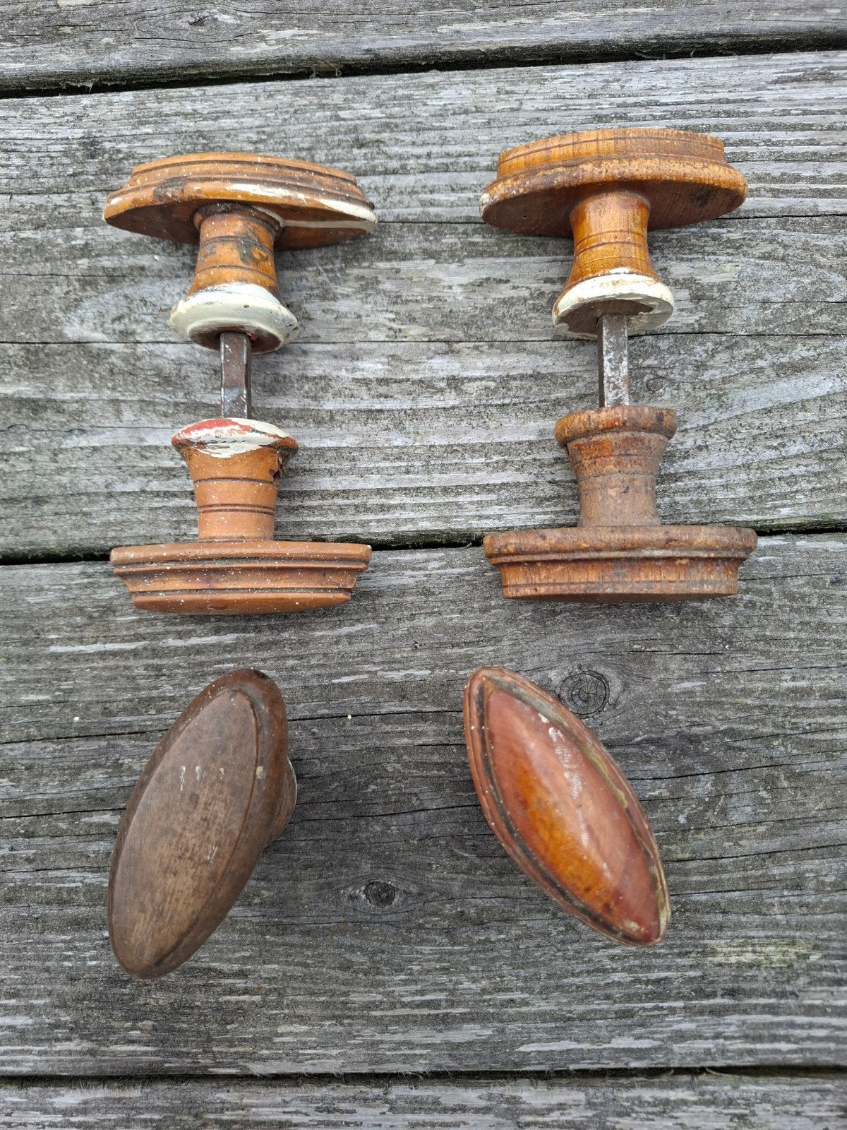 Vintage houten deurkrukken - set van 2, Ophalen of Verzenden, Gebruikt, Overige materialen, Klink of Kruk