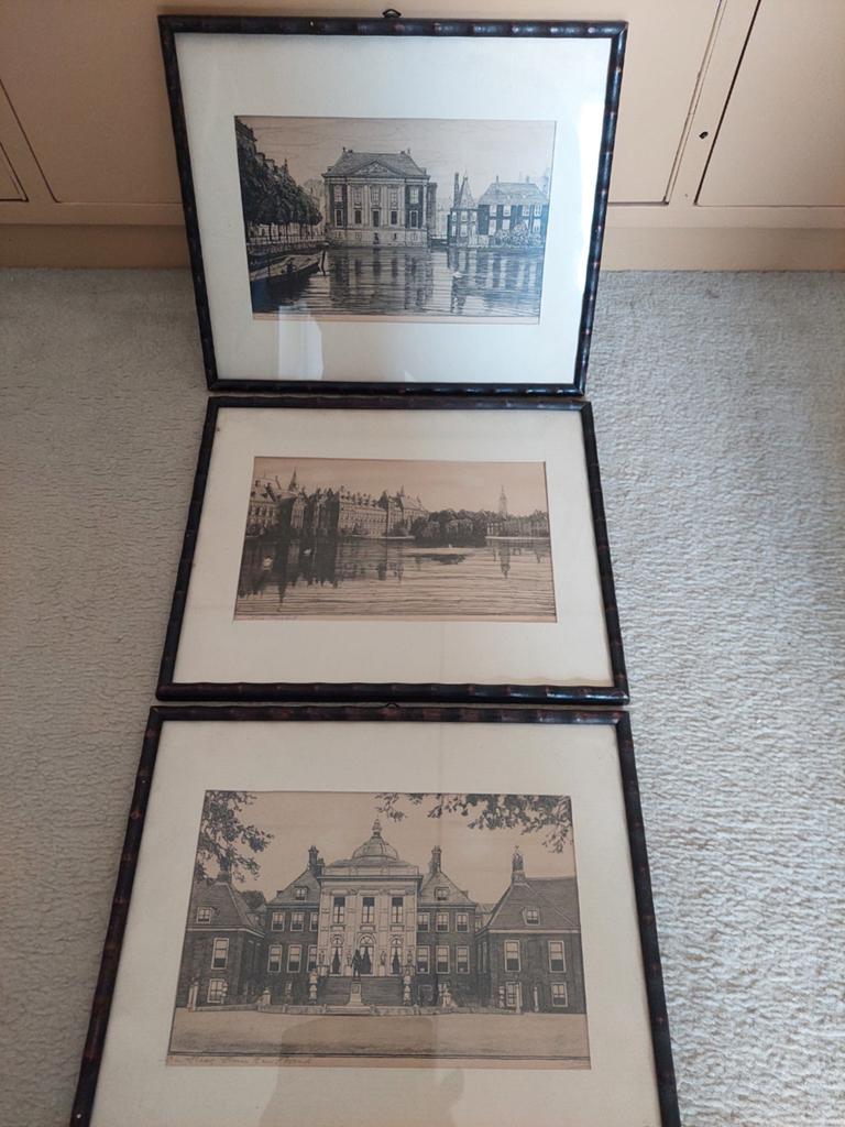 3 oude pentekeningen den Haag, Antiek en Kunst, Kunst | Etsen en Gravures, Ophalen of Verzenden