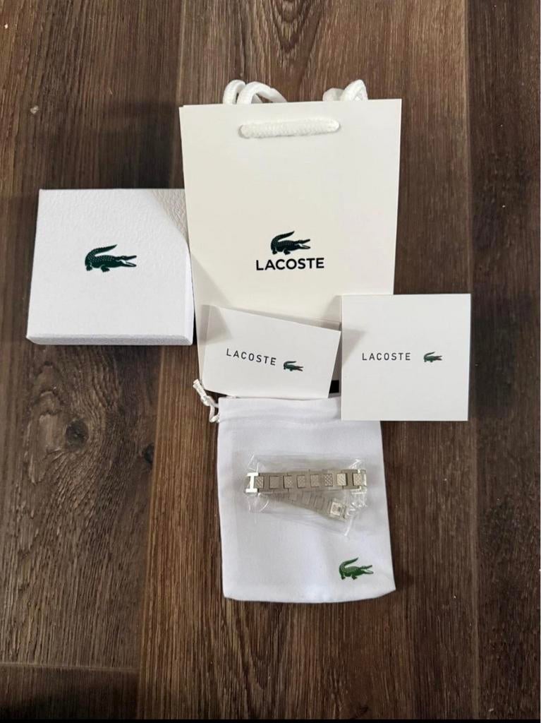 Lacoste Armband Zilverkleurig met Krokodil Logo, Ophalen of Verzenden, Nieuw, Zilver, Staal