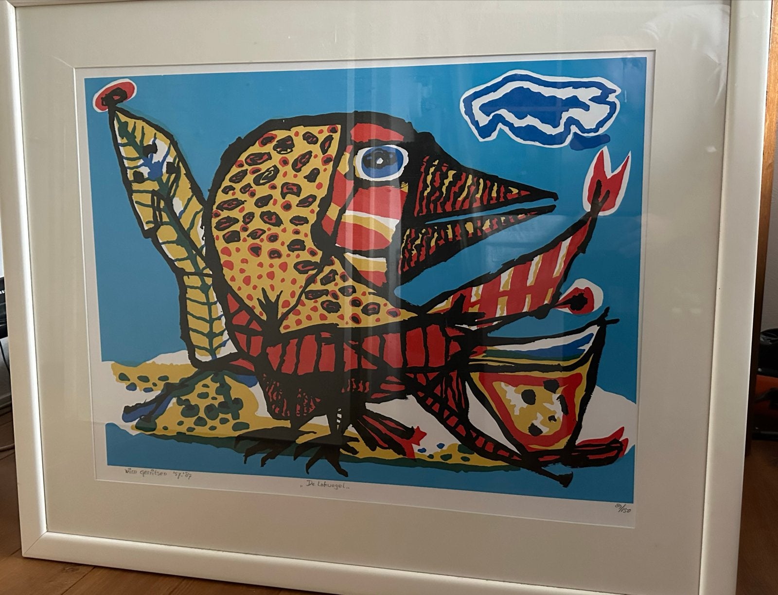 Zeefdruk "Lokvogel" door Wim Gerritsen - 105x86 cm, Antiek en Kunst, Gelimiteerde oplage, Ophalen, Dieren en Natuur, Zeefdruk