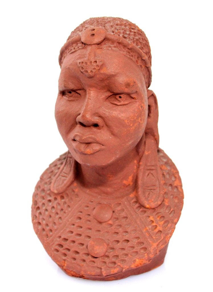 Prachtige Afrikaanse Terracotta Buste Masai Woman, Antiek en Kunst, Bruin, Afrika, Ophalen of Verzenden, Beeld
