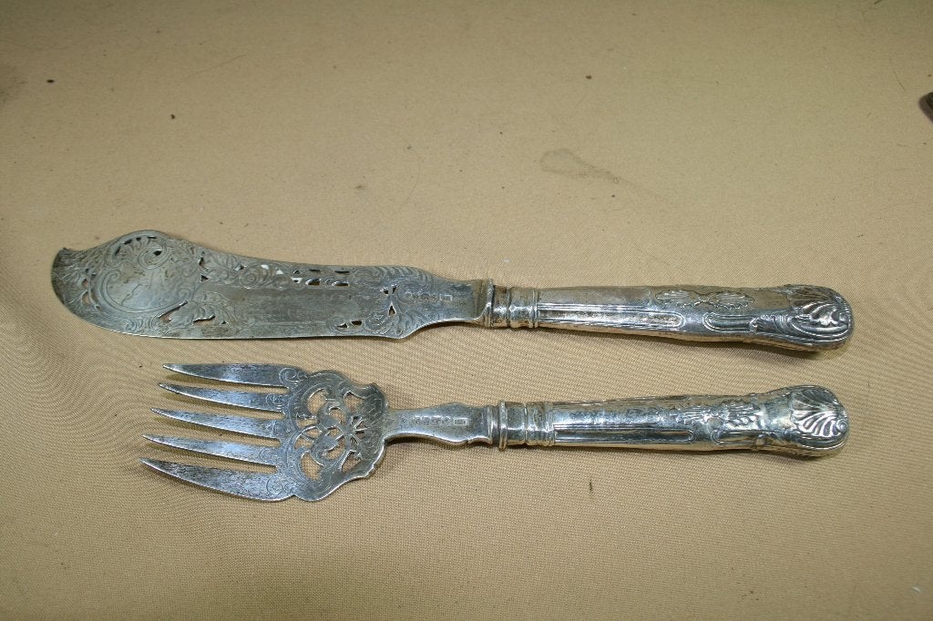 Zilveren vis dienbestek Sheffield 1863, Antiek en Kunst, Antiek | Goud en Zilver, Ophalen of Verzenden, Zilver