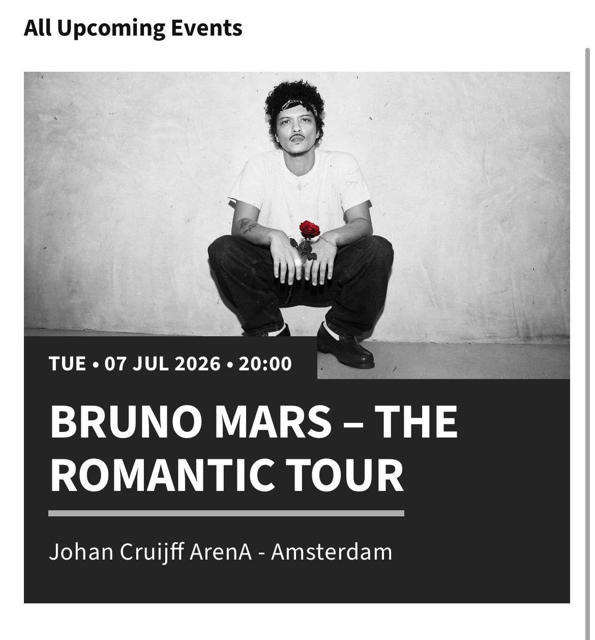 Bruno Mars 2x staantickets 7 JULI, Twee personen, Juli