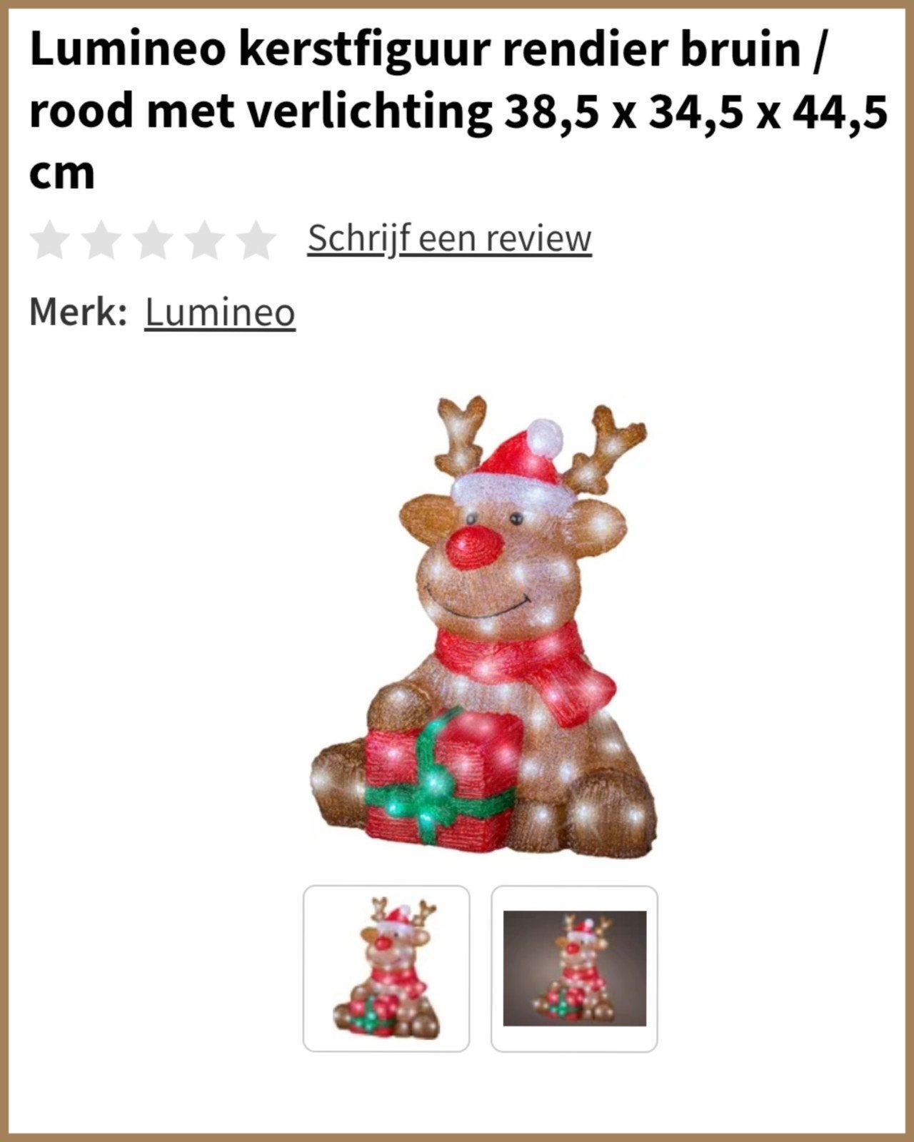 Lumineo rendier bruin/rood met verlichting, Diversen, Ophalen