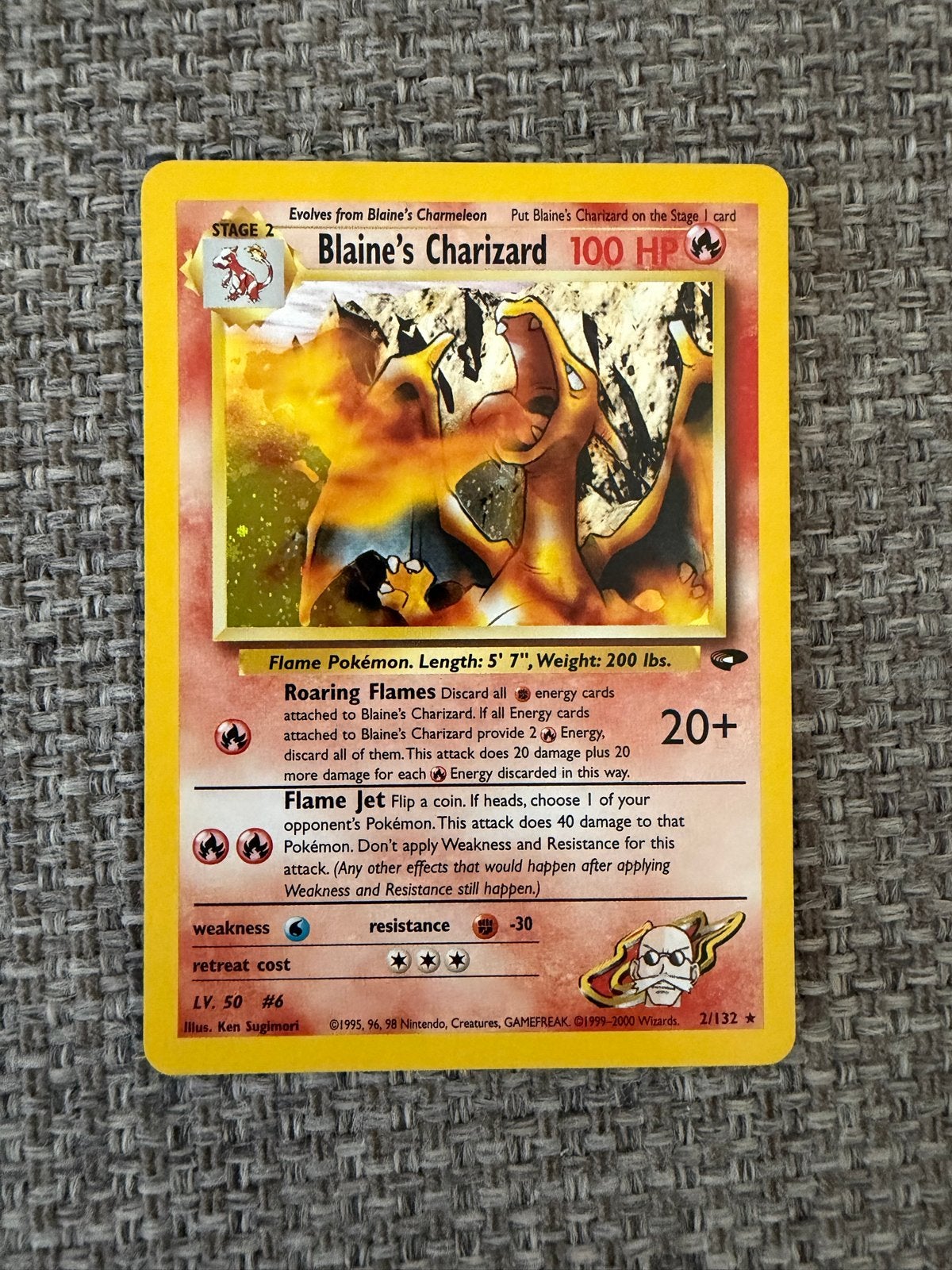 Blaine's Charizard Pokémon kaart - 2/132 Gym Challenge, Ophalen of Verzenden, Gebruikt, Losse kaart
