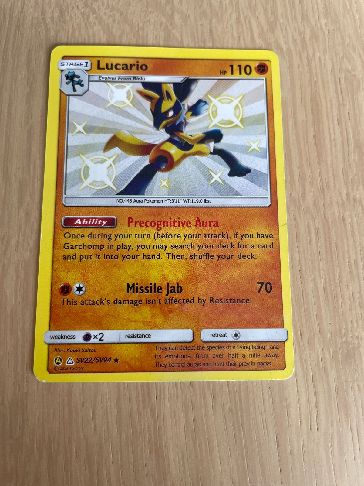 Lucario SV22/SV94 Shiny Vault Pokémon Kaart, Ophalen, Zo goed als nieuw, Losse kaart, Foil