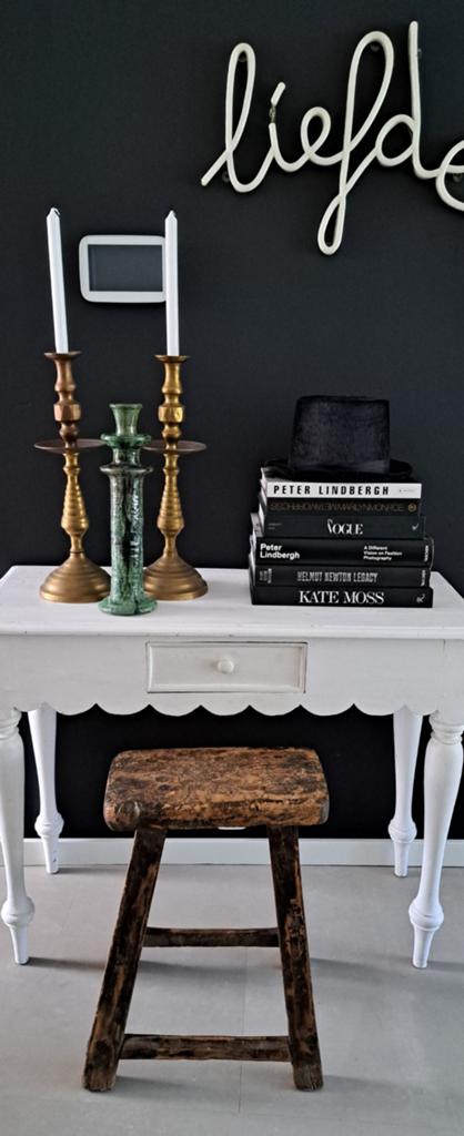 Brocante sidetable / haltafel met lade, Ophalen, 25 tot 50 cm, Rechthoekig, 100 tot 150 cm