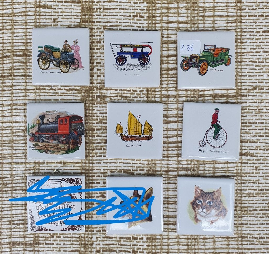 2225  mini tegeltjes 5x5 cm vintage prints keramiek, Ophalen of Verzenden