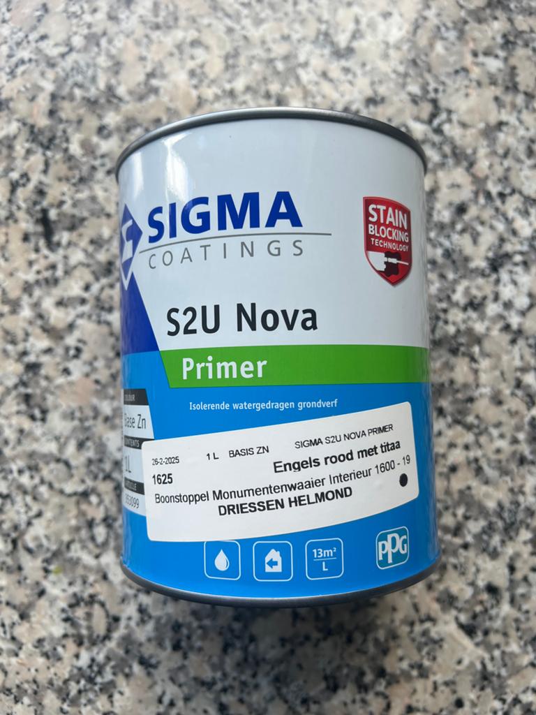 Sigma S2U Nova Grondverf Engels Rood 1L - Monumentenwaaier, Doe-het-zelf en Verbouw, Verf, Beits en Lak, Nieuw, Ophalen of Verzenden