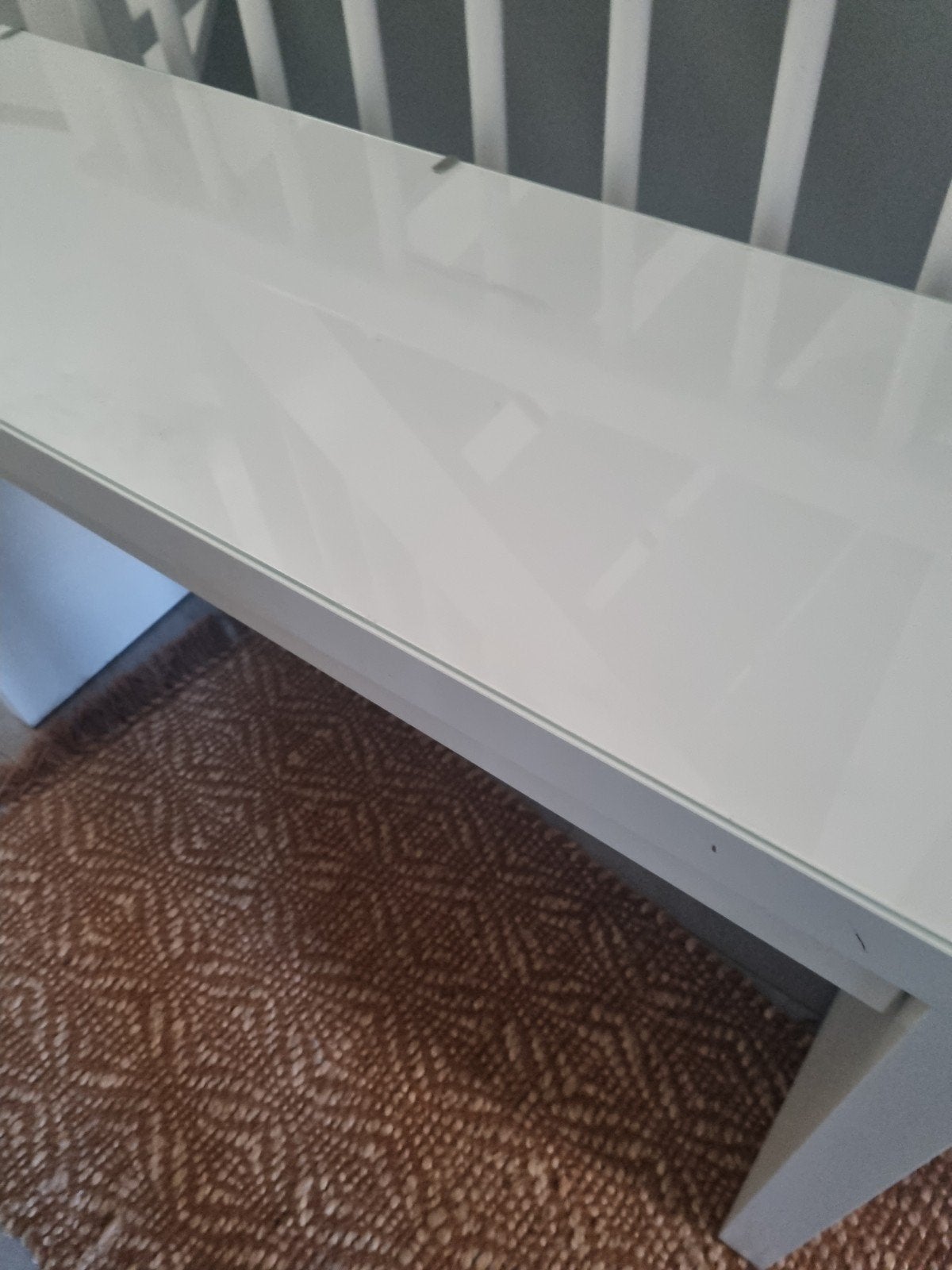Witte console tafel met glazen blad, Ophalen, Minder dan 50 cm, Gebruikt, 100 tot 150 cm