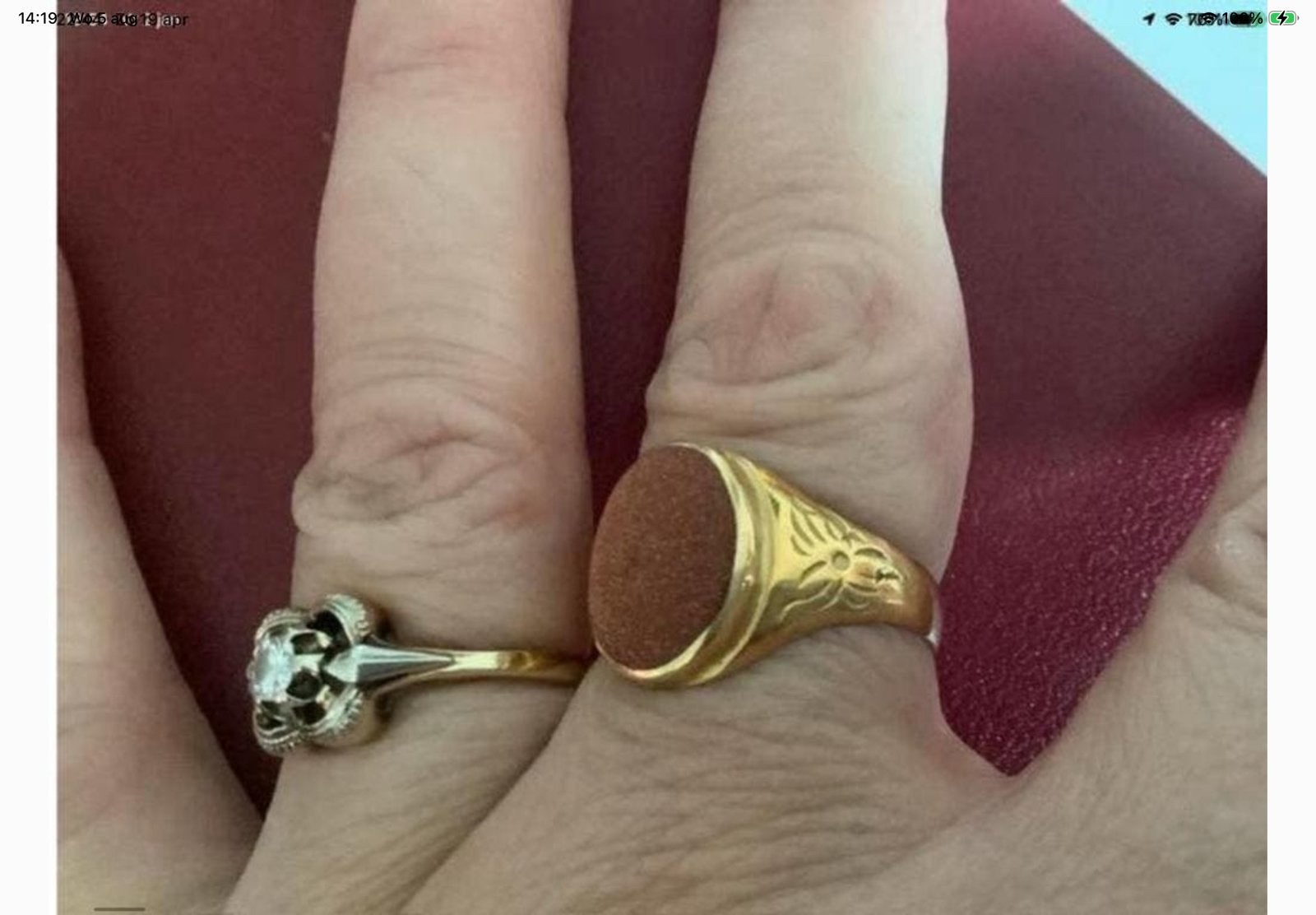Prachtige vintage gouden ring edelsteen Goudsteen 18 k goud, Sieraden, Tassen en Uiterlijk, Verzenden, 19 tot 20, Zo goed als nieuw