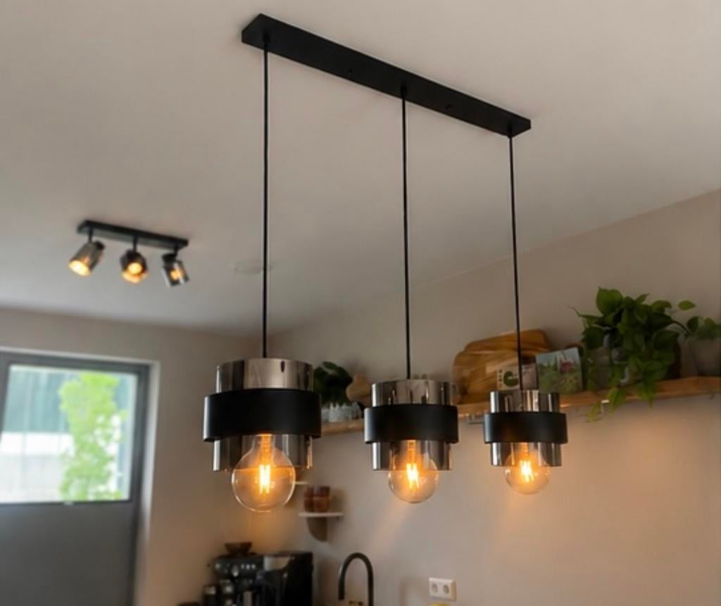 Zwart glazen hanglamp, Ophalen, Zo goed als nieuw, Minder dan 50 cm