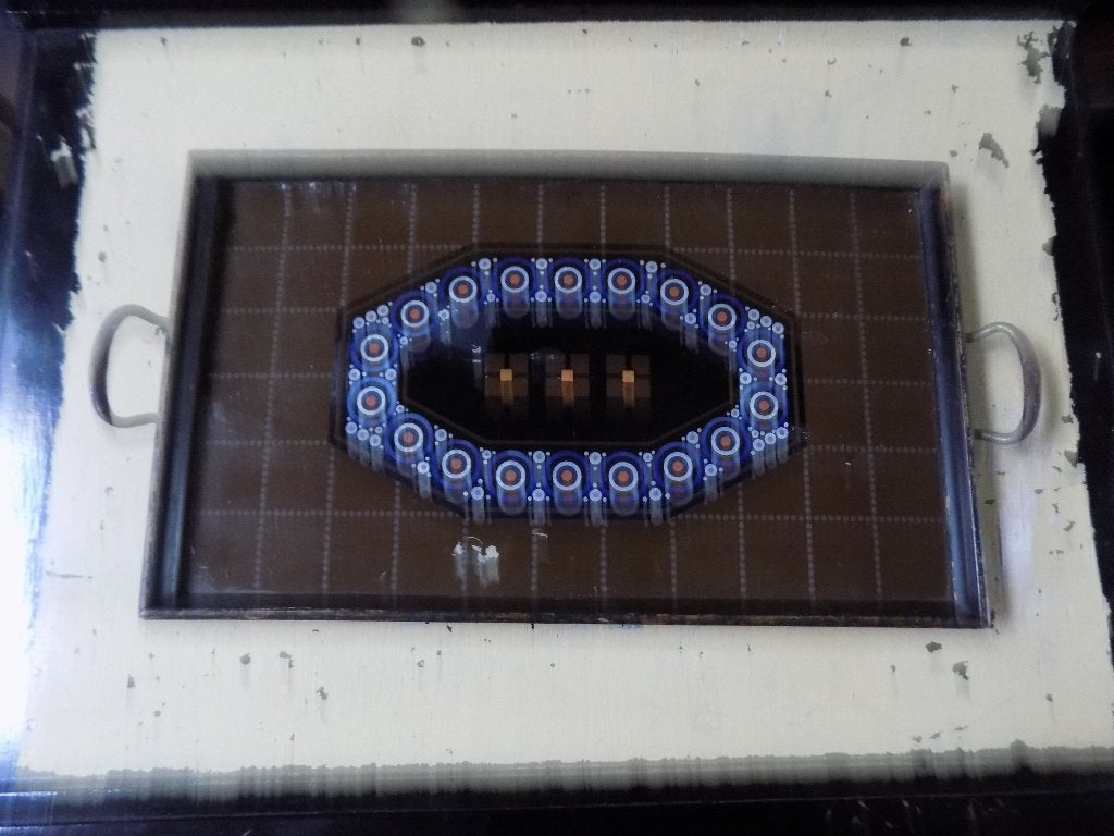 Dienblad art deco jaren 30 glas hout vintage, Ophalen of Verzenden, Gebruikt, Rechthoekig, Hout