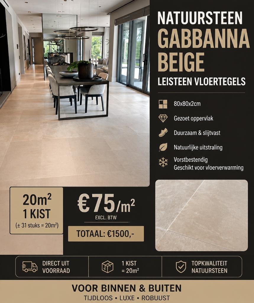 NATUURSTEEN GABBANNA BEIGE LEISTEEN, Doe-het-zelf en Verbouw, Tegels, Ophalen, Keramiek, Nieuw, Minder dan 5 m²