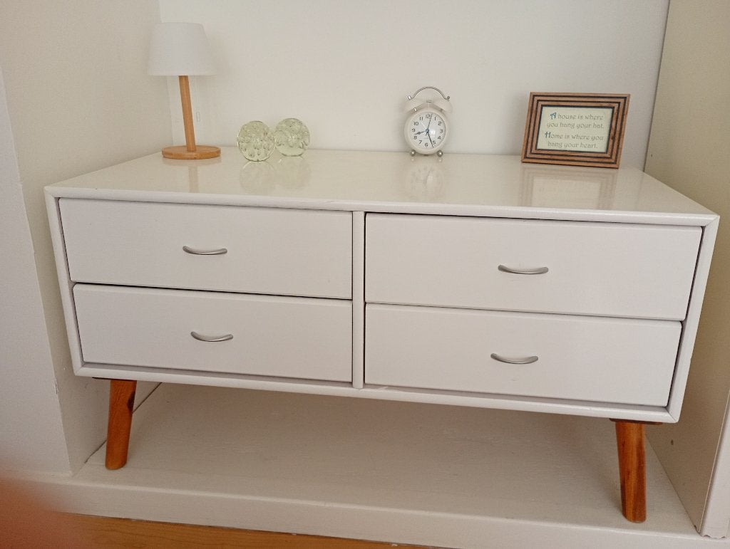 Witte ladenkast, Gebruikt, 3 of 4 laden, Minder dan 100 cm, Grenenhout