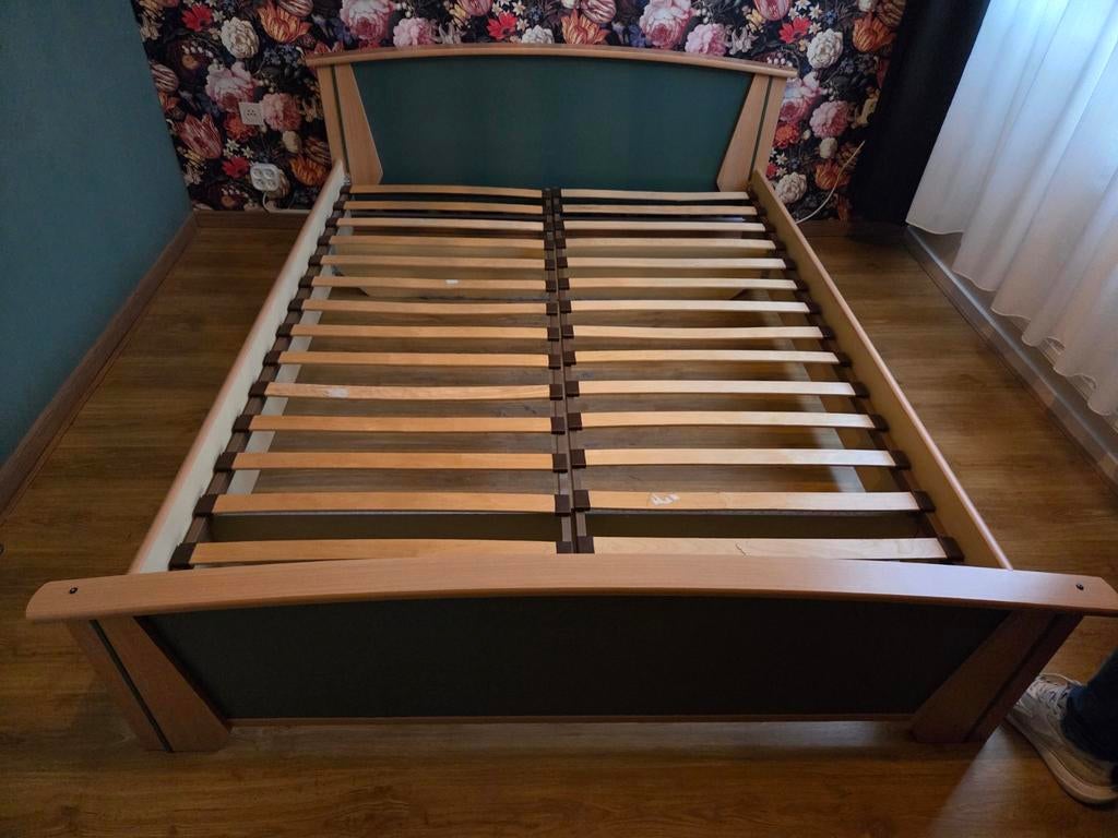 2 persoon retro bed met 2 nachtkastjes, Ophalen, Gebruikt, 210 cm, Tweepersoons