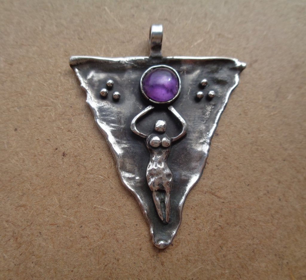 zilveren hanger Gaia godin met amethist [073], Verzenden, Zo goed als nieuw, Met edelsteen, Zilver