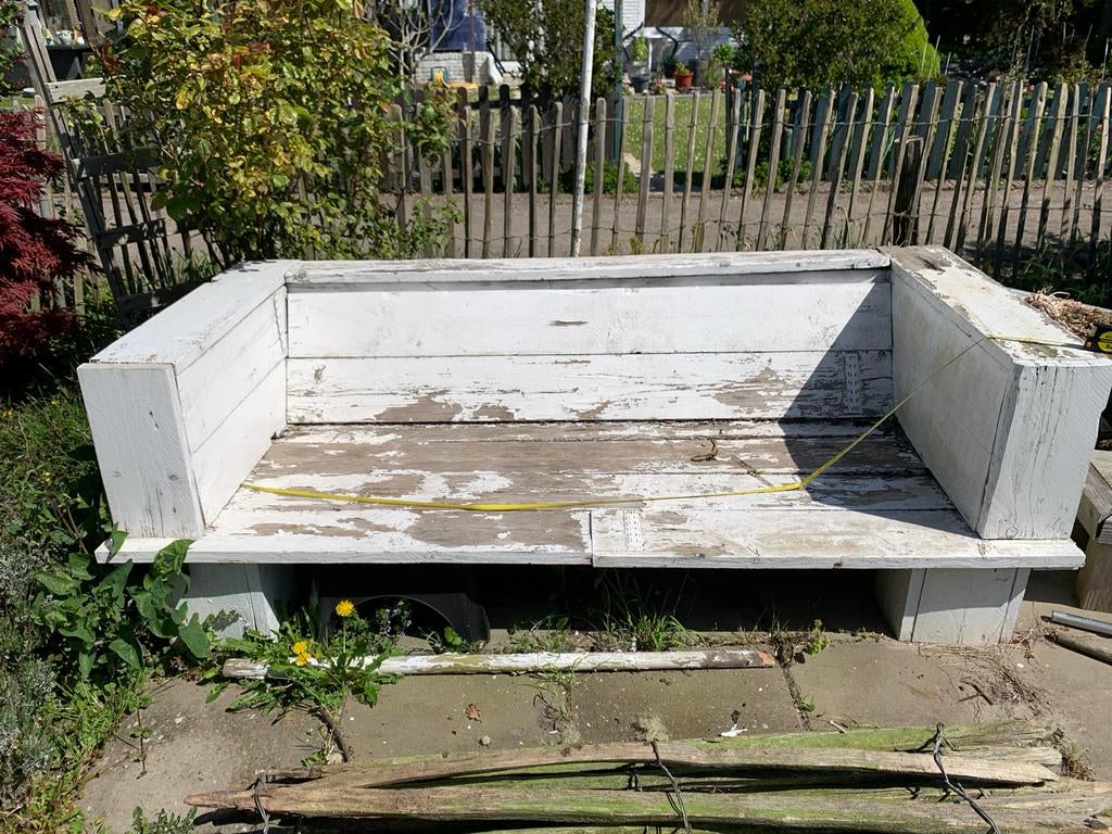 Robuuste houten tuinbank - opknapper gratis, Ophalen, Gebruikt, Hout