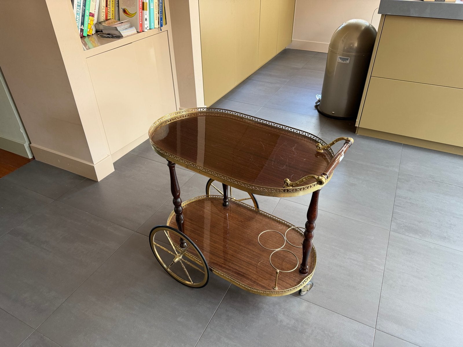 Vintage serveerwagen / theewagen met messing details, Ophalen of Verzenden