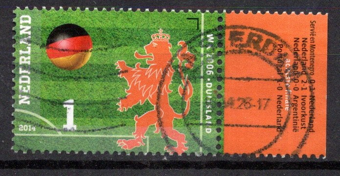 gestempelde zegel. Jaar 2014: WK voetbal met tab, Ophalen of Verzenden, Na 1940, Gestempeld