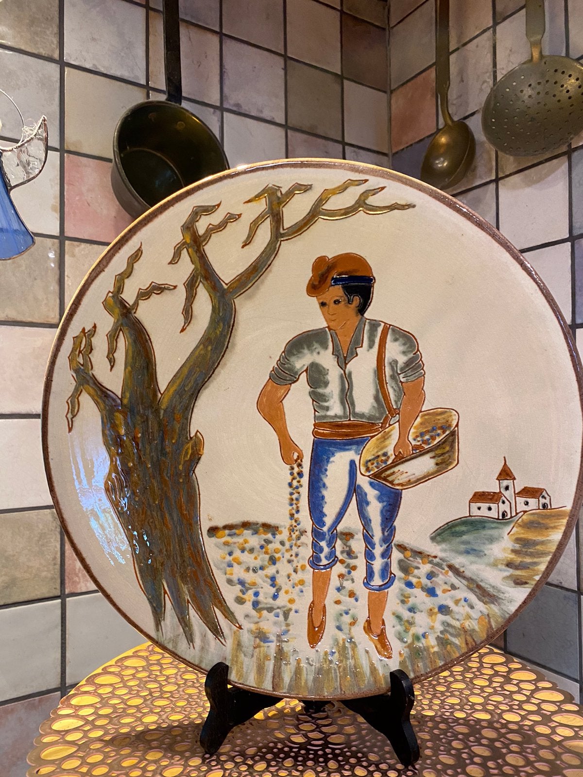 Puigdemont,vintage keramisch bord,handbeschilderd,diam.35 cm, Ophalen of Verzenden