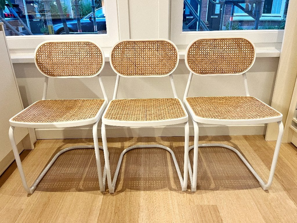 3x Eettafelstoelen rotan, Huis en Inrichting, Ophalen, Drie, Wit, Zo goed als nieuw