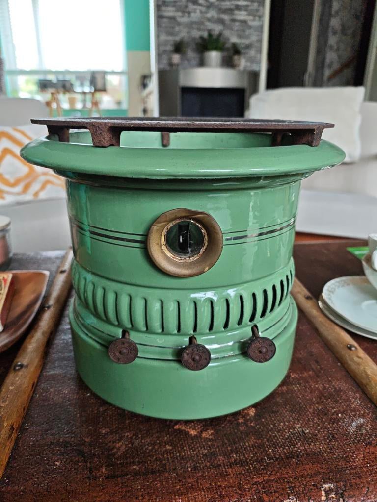 Groot model groen emaille petroleumstel Edy 3-pits, Antiek en Kunst, Antiek | Emaille, Ophalen of Verzenden