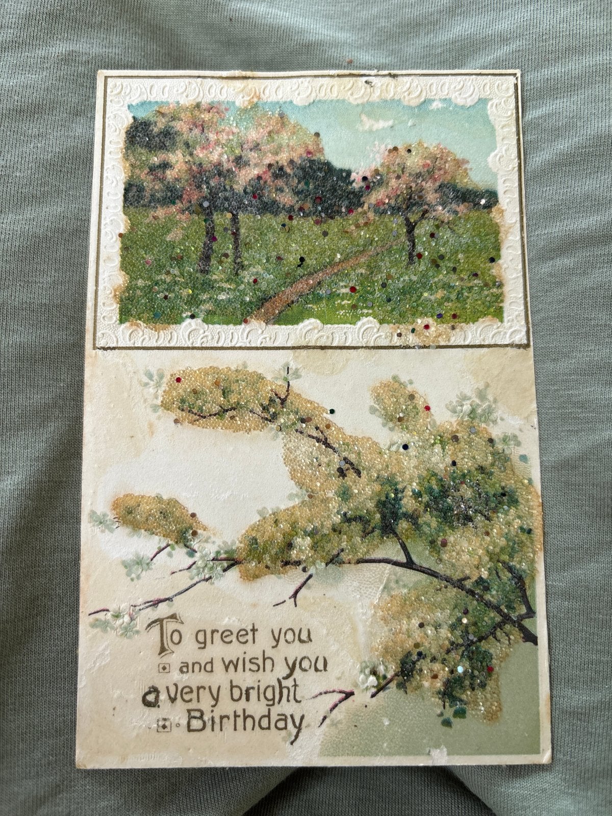 Oude verjaardagskaart met glitter - Amsterdam 1915, Ophalen of Verzenden, Voor 1920, Gelopen, Noord-Holland