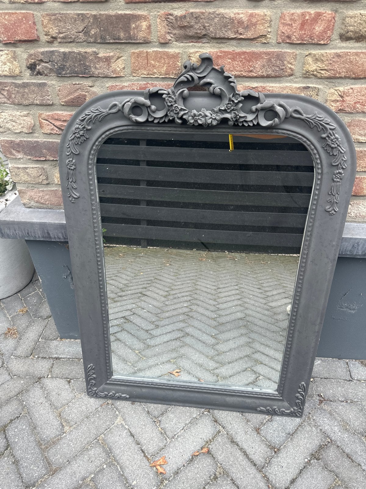 Antieke spiegel met sierlijke lijst, Ophalen, Gebruikt, 100 tot 150 cm, Overige vormen