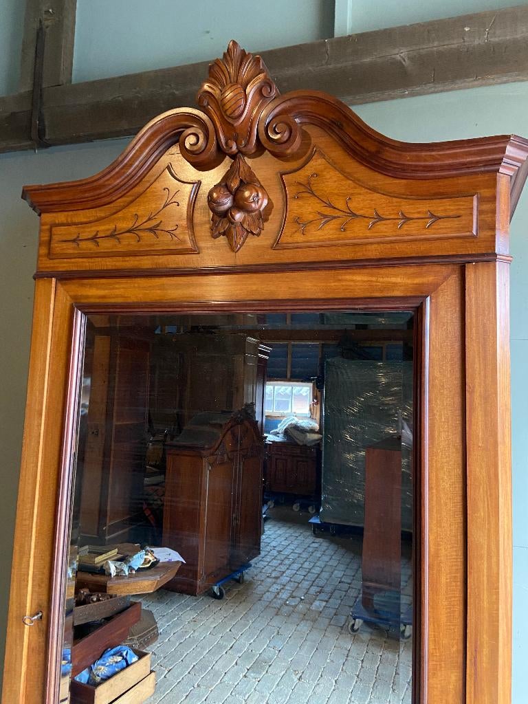 Prachtige antieke Louis Philippe spiegelkast kuifkast., Verzenden