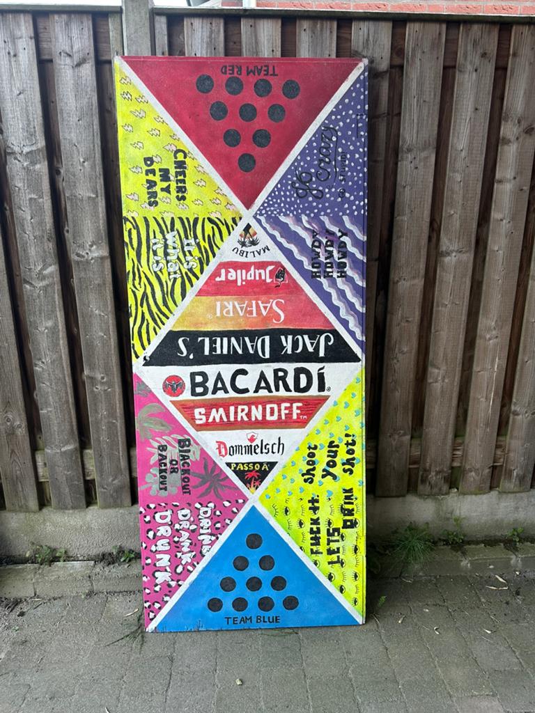 Zelfgemaakte beerpong tafel op oude paneeldeur, 82x200 cm, Vijf spelers of meer, Ophalen, Gebruikt