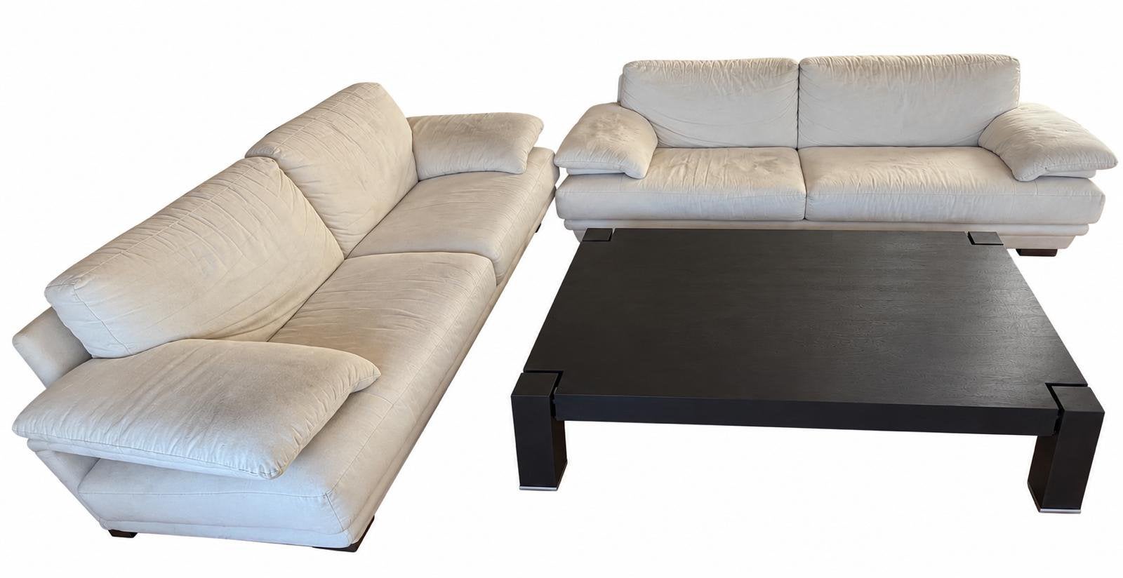 Natuzzi Italiaans bankstel – 2- en 3-zits – suèdelook beige, Ophalen, Gebruikt, Klassiek, 200 tot 250 cm