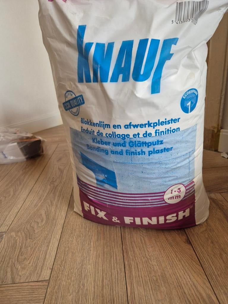 Knauf blokkenlijm en afwerkpleister Fix & Finish, Ophalen, Nieuw, Wit