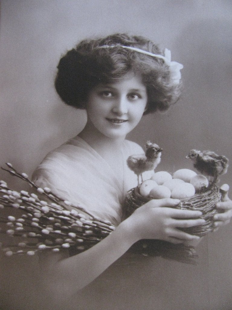 Antieke Kaart - Meisje met Vogelnest / Eieren, Verzenden, Voor 1920, Ongelopen, Kinderen