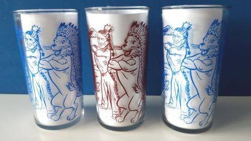 Retro kinderglazen/Indianen totem, Glas of Glazen, Gebruikt, Ophalen of Verzenden, Glas