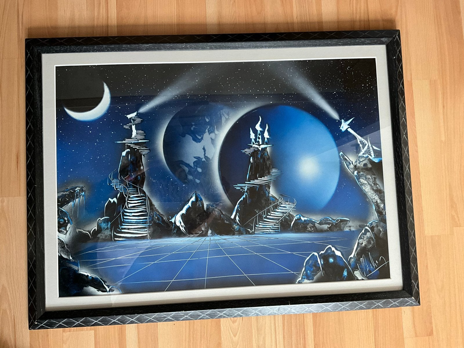Sprookjesachtig Sci-Fi Landschap Schilderij, Acrylverf, Overig onderwerp, Papier/karton, Ophalen of Verzenden