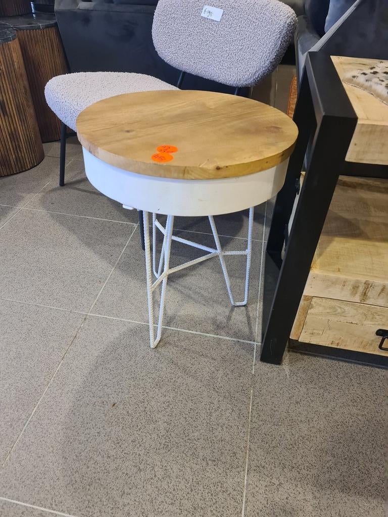 Nieuw industrieel bijzettafeltje 43x43x53cm mangohout metaal, Ophalen, Hout, Meerkleurig, .