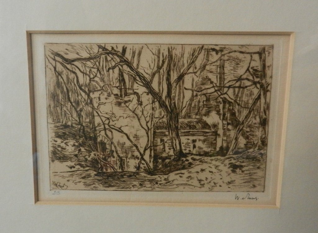 Ets Ruïne met vijver Willem de Zwart (1862-1931) 12x18 cm, Antiek en Kunst, Ets, Origineel, Ophalen of Verzenden, 12 cm