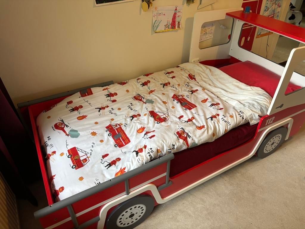 Brandweerbed 90 x 200, Ophalen, 85 tot 100 cm, Gebruikt, Lattenbodem