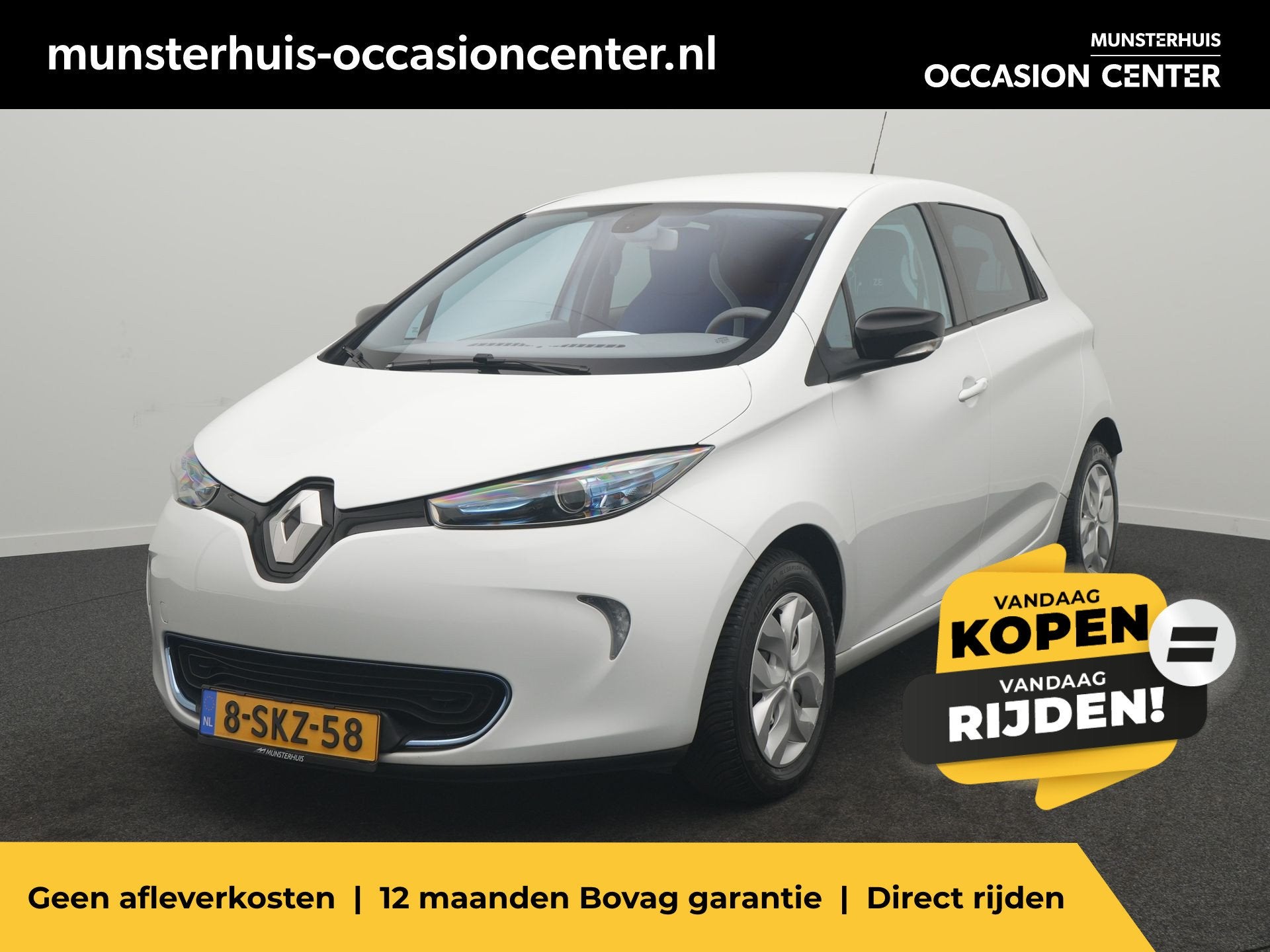 Renault ZOE Q210 Zen Quickcharge 22 kWh Koop accu - RIJKLAAR, 12 maanden, Gebruikt, 22 kWh, Wit