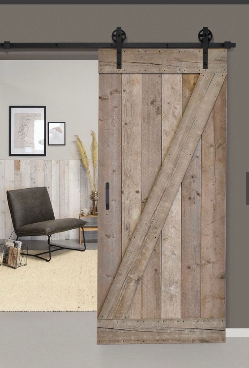Railing systeem voor barndeuren - Henderson Rustic 80, Doe-het-zelf en Verbouw, Deuren en Horren, Ophalen, 80 tot 100 cm, Binnendeur