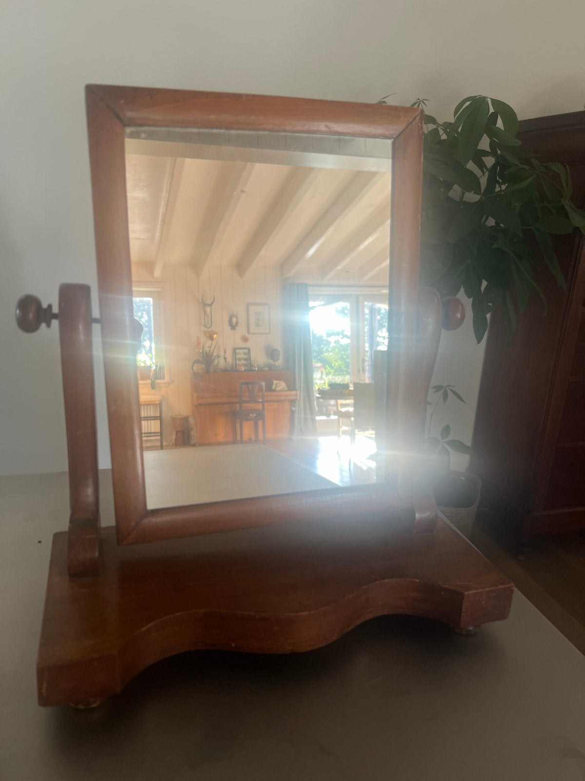 Antieke houten tafelspiegel/kaptafel, Ophalen of Verzenden, Rechthoekig, Minder dan 50 cm, Minder dan 100 cm