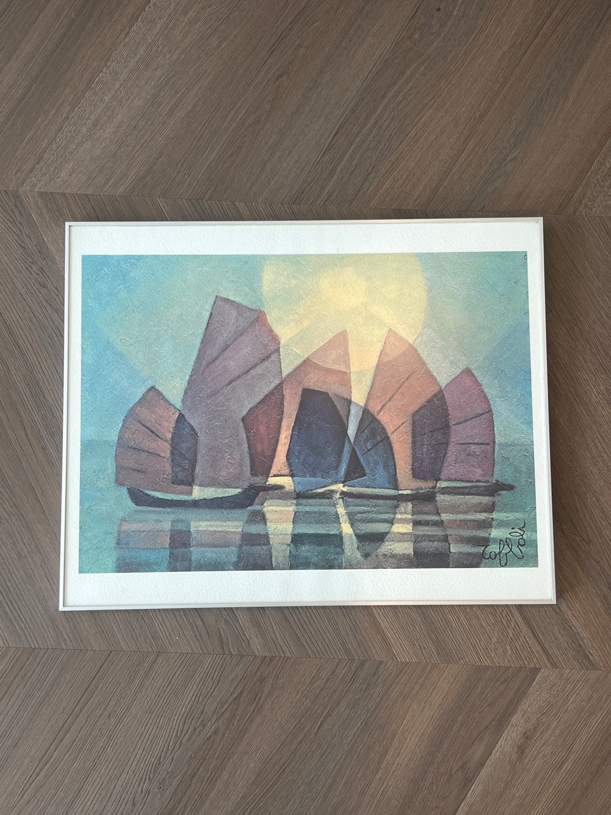 Litho / Kunstprint "Les Sampans" - Louis Toffoli, Antiek en Kunst, Ophalen of Verzenden, Overige typen, Lithografie, Achter glas