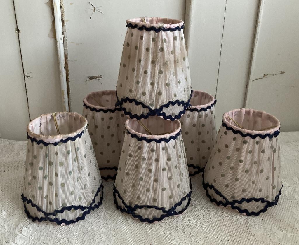 6x Brocante lampenkapjes - klemkapjes, Gebruikt, Rond, Ophalen of Verzenden, Grijs