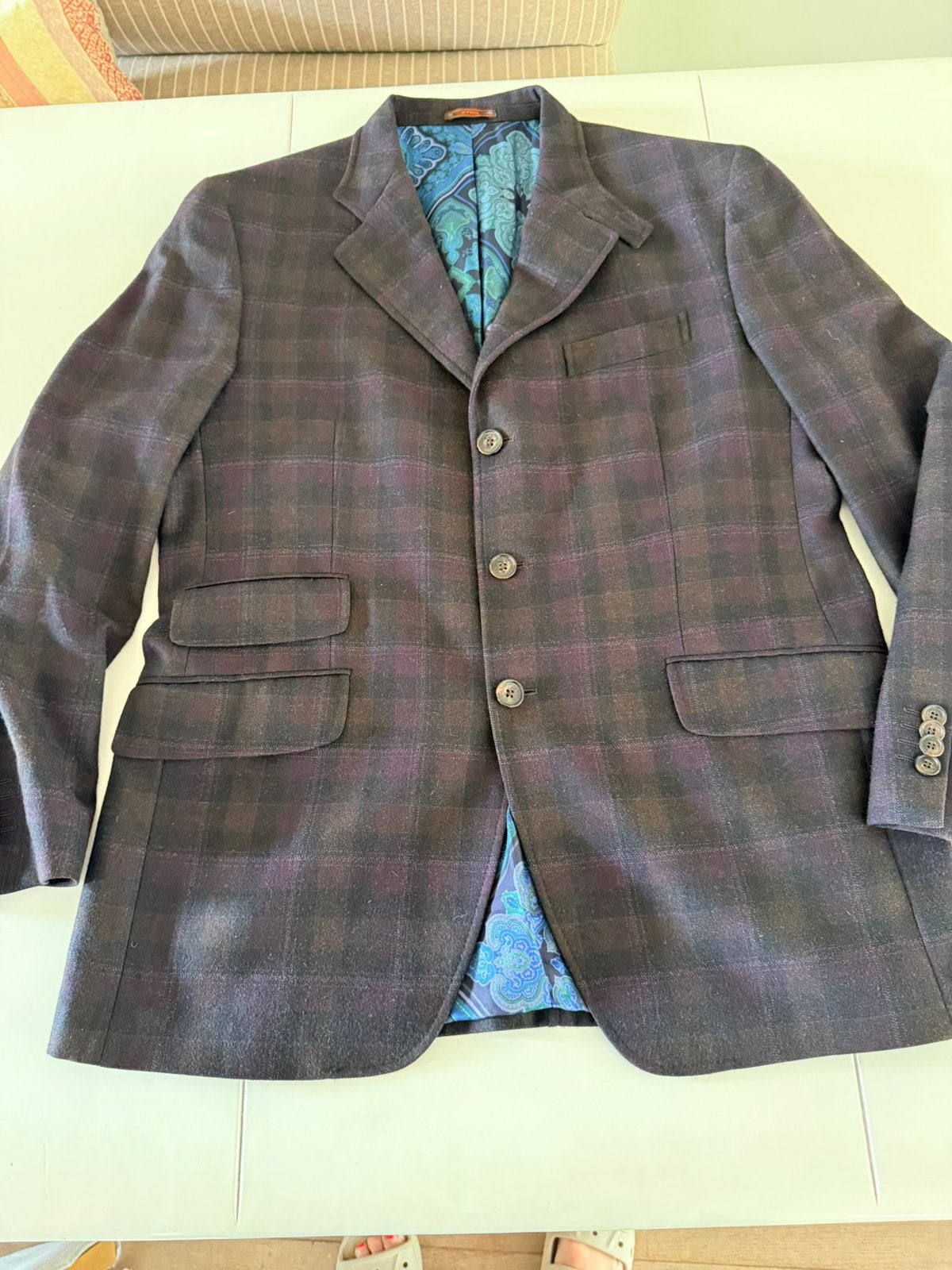 Etro Milano 100% wollen colbert geruit mt 54 zgan, Kleding | Heren, Ophalen, Zo goed als nieuw, Maat 52/54 (L), Paars