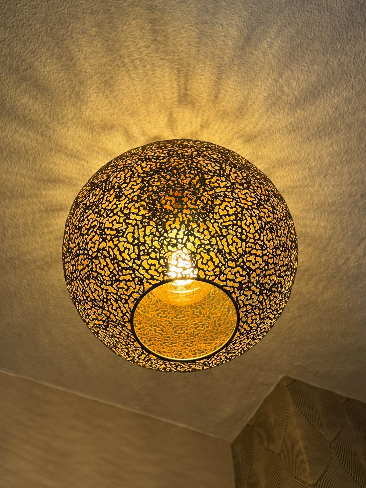 Gouden plafondlamp met oosters patroon, Ophalen, Minder dan 50 cm, Zo goed als nieuw, Minder dan 25 cm